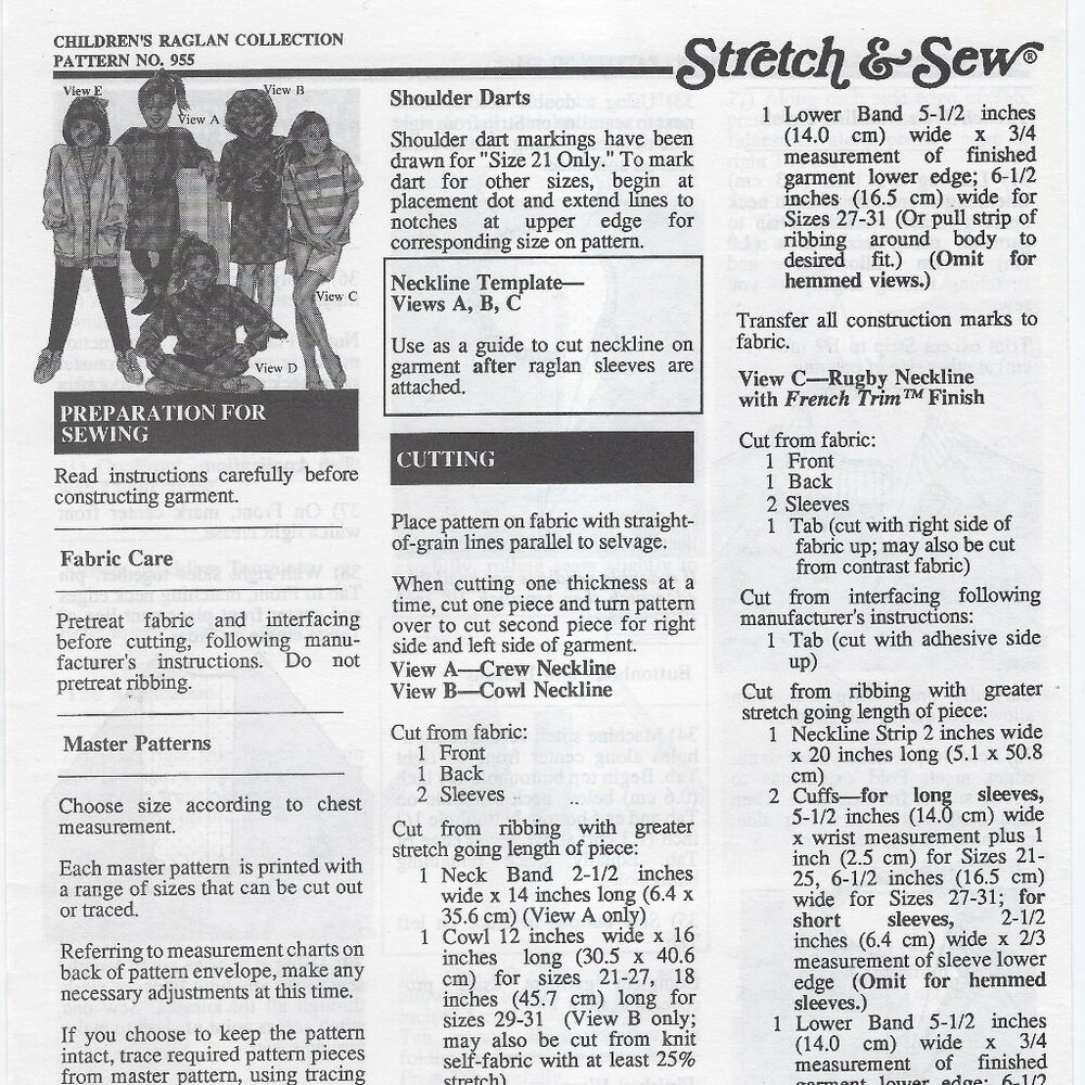 Stretch & Sew Pattern 955 Children's Raglan Collection - Picture 2 of 4